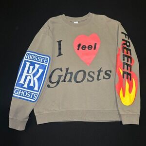 Kids See‎ Ghosts Crewneck Sweater XL Oversized Tan Kanye West KID Cudi 2018 LA
